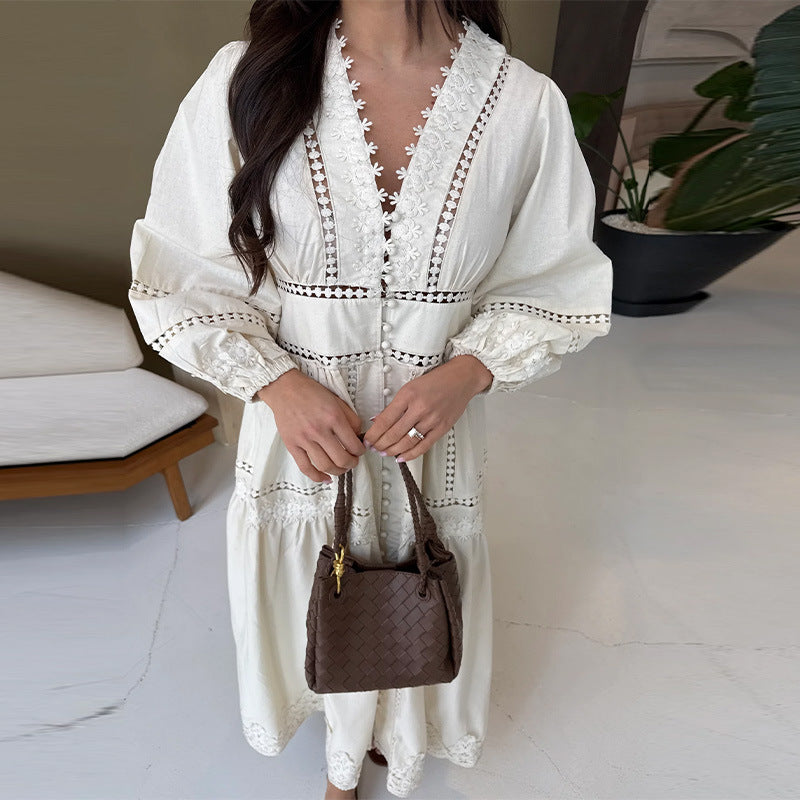Damen Maxikleid mit kunstvollen Stickereien und luftigen Ärmeln R&B