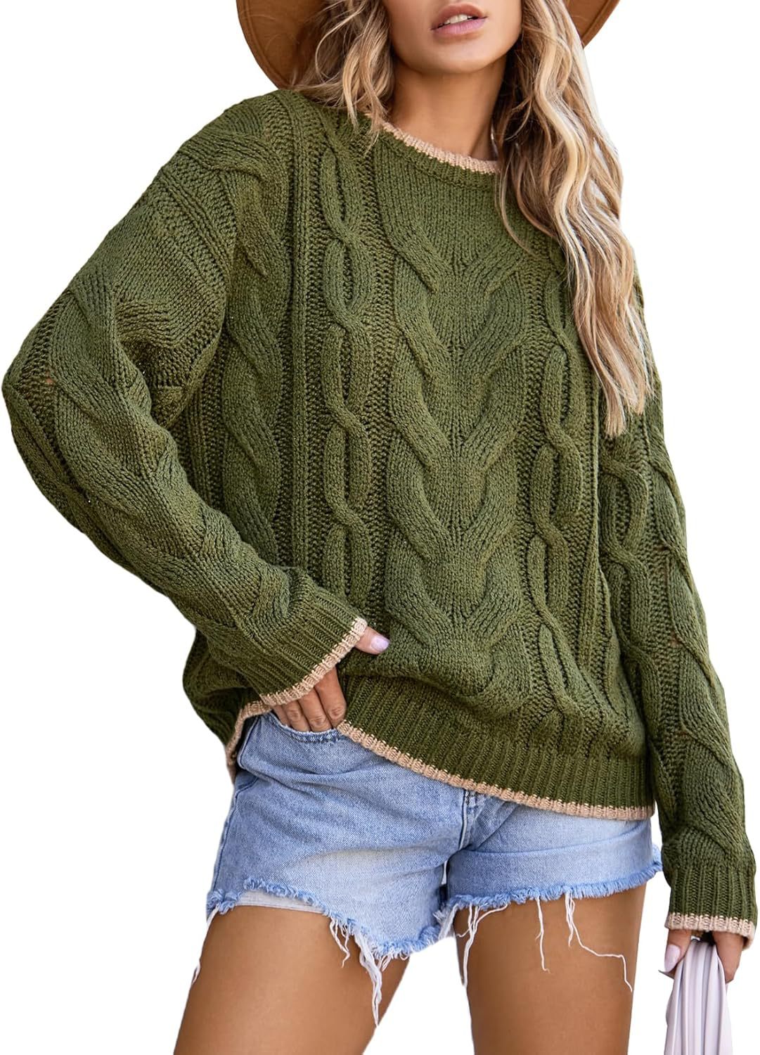 Damen Strickpullover mit grobem Zopfmuster R&B