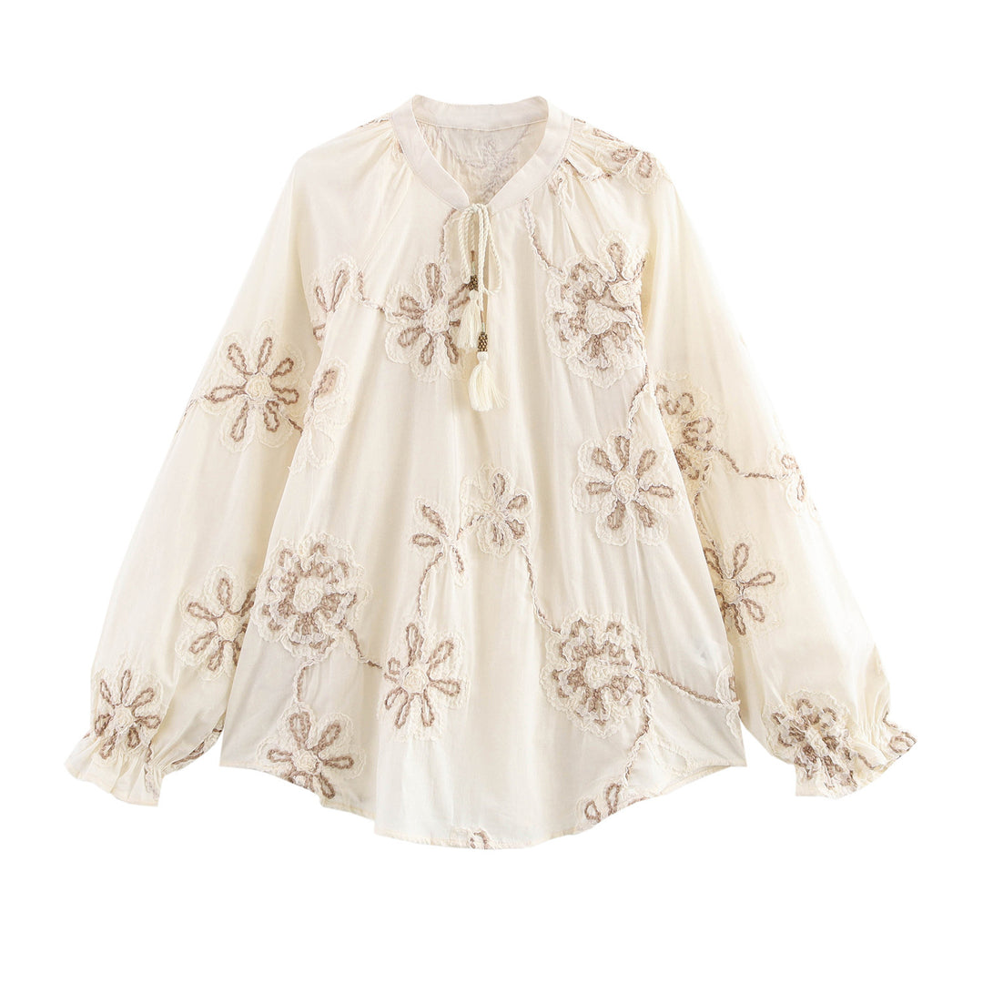 Damen Bluse mit floralem Stickmuster und eleganten Quasten R&B