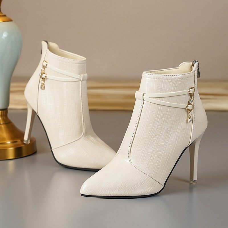 Damen stilvolle Stiefeletten mit schickem Ketten-Detail und elegantem Hochgang R&B
