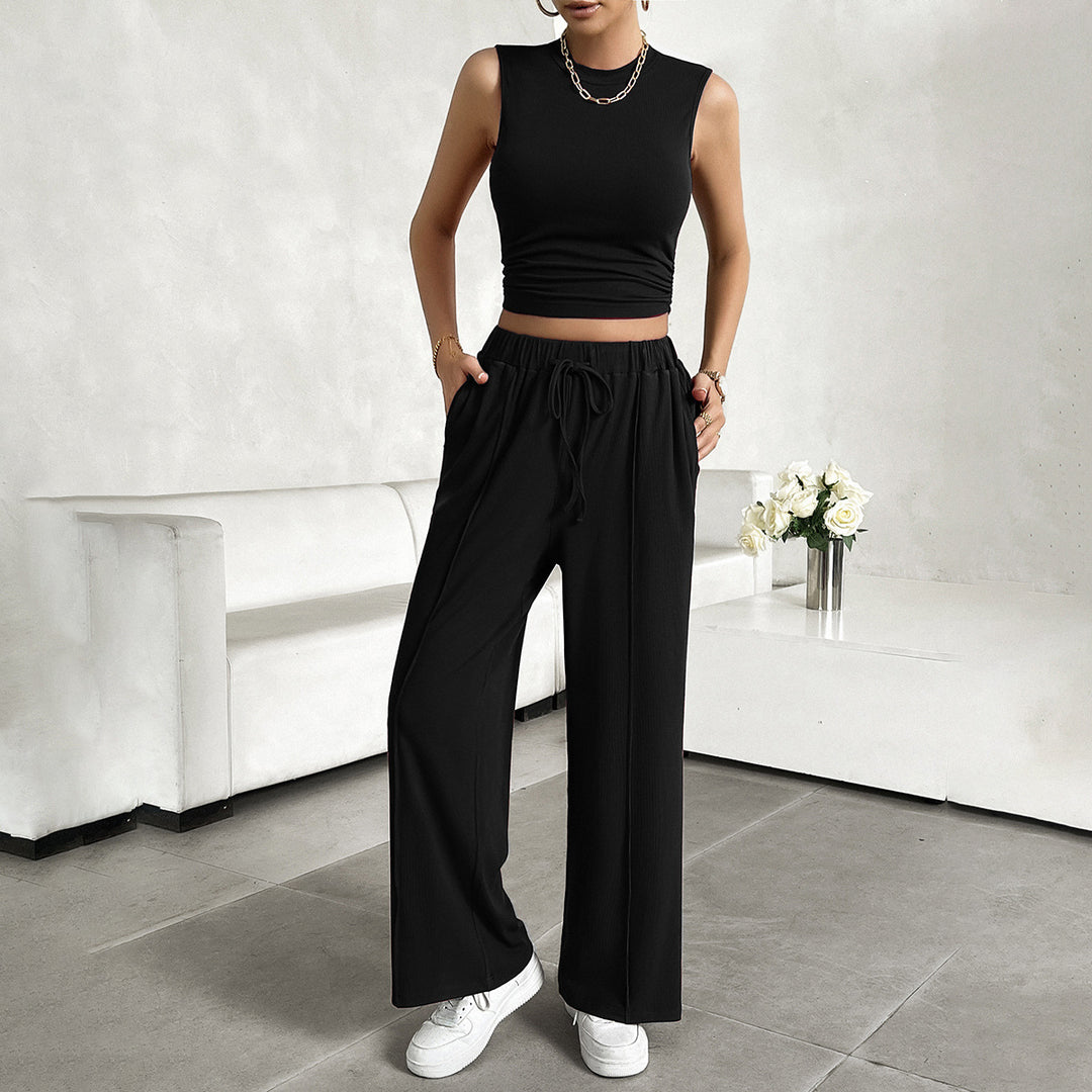 Damen Freizeit-Set mit tailliertem Top und weitem Hose R&B