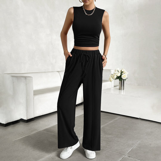 Damen Freizeit-Set mit tailliertem Top und weitem Hose R&B