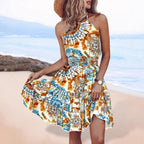 Damen luftiges Wickelkleid mit buntem Batikmuster und Gummizug R&B