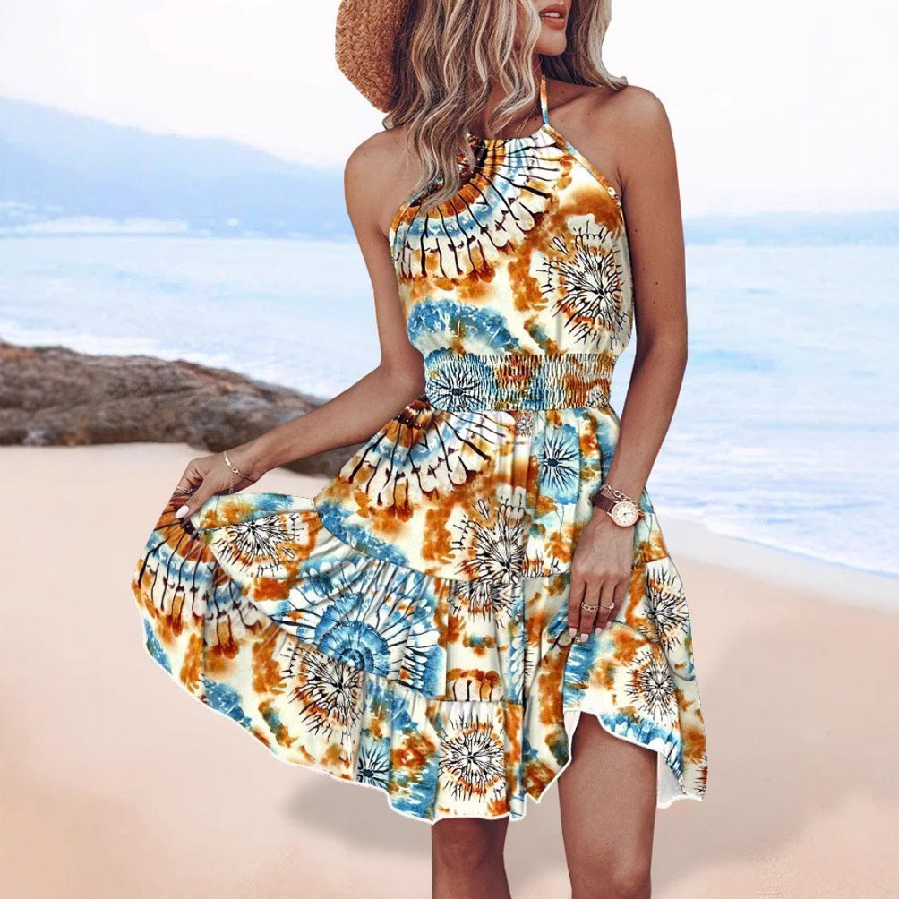 Damen luftiges Wickelkleid mit buntem Batikmuster und Gummizug R&B