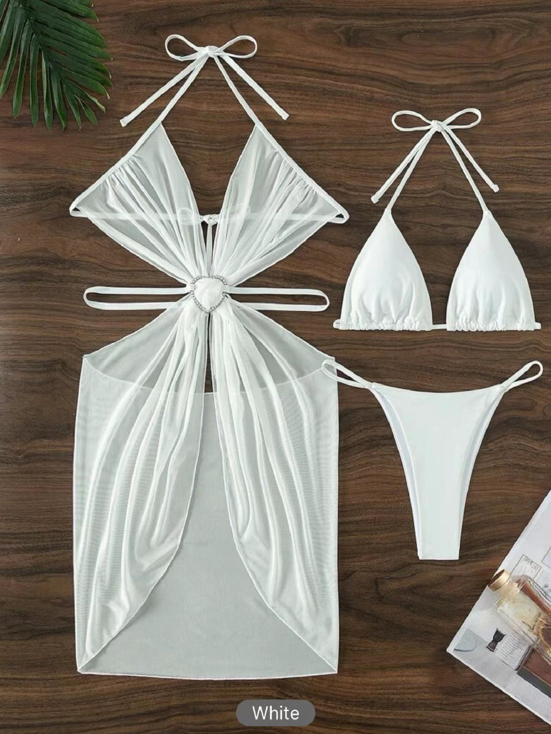 Damen Bikini-Set mit verspieltem Herzdesign und transparentem Überwurf R&B