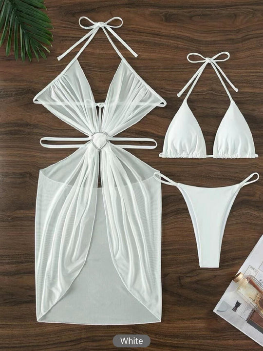 Damen Bikini-Set mit verspieltem Herzdesign und transparentem Überwurf R&B