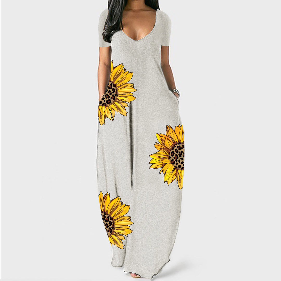 Damen Maxikleid mit floralen Akzenten und praktischen Taschen R&B