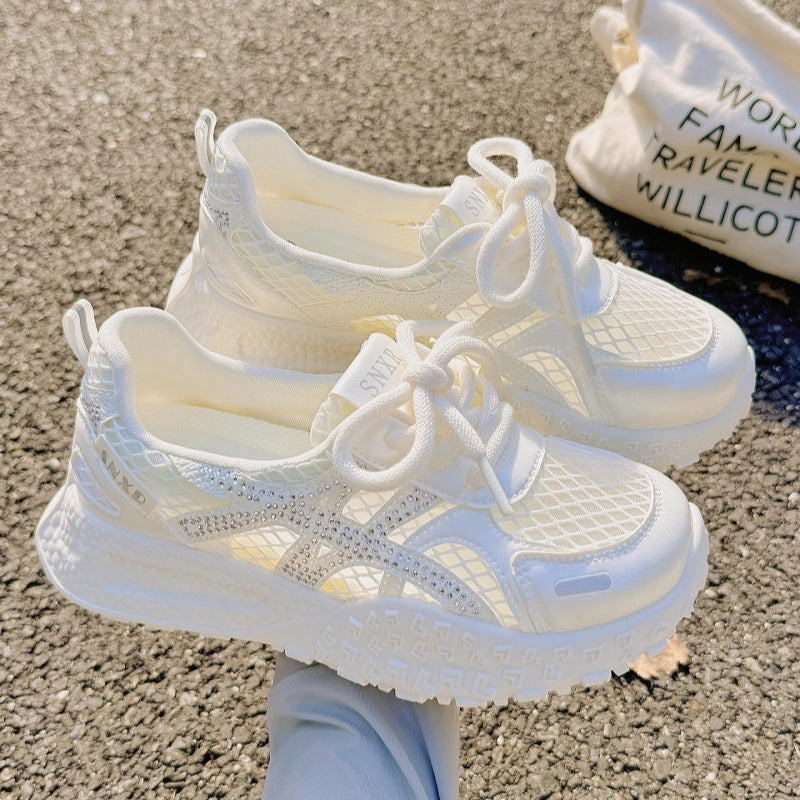 Damen Atmungsaktive Sneaker mit modischem Netzdesign und Glitzerakzenten