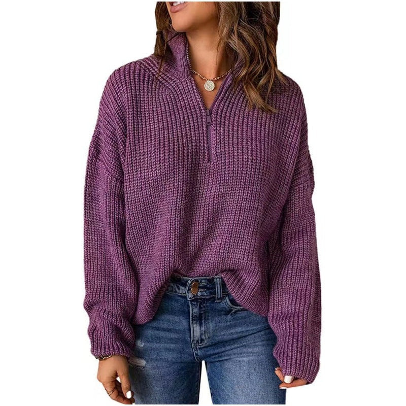 Damen Strickpullover mit kurzem Reißverschluss R&B