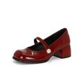 Damen Mary Jane Pumps mit glänzender Oberfläche und dekorativem Riemen