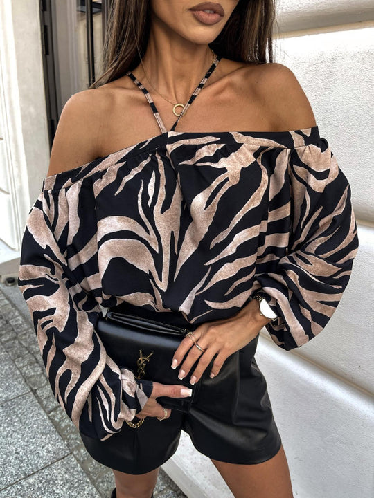 Damen Off-Shoulder Bluse mit elastischen Ärmelbündchen R&B