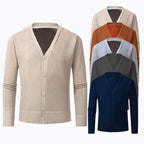 Herren Strickjacke mit V-Ausschnitt und knopflosem Design R&B