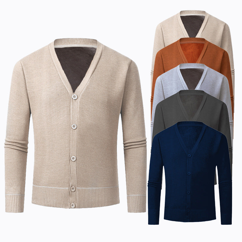Herren Strickjacke mit V-Ausschnitt und knopflosem Design R&B