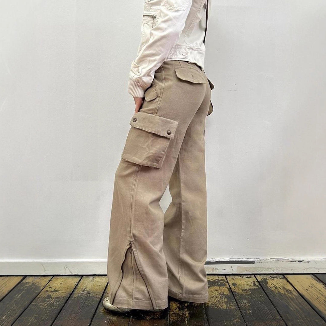 Damen lockere Cargo-Hose mit praktischen Taschen und weitem Bein R&B