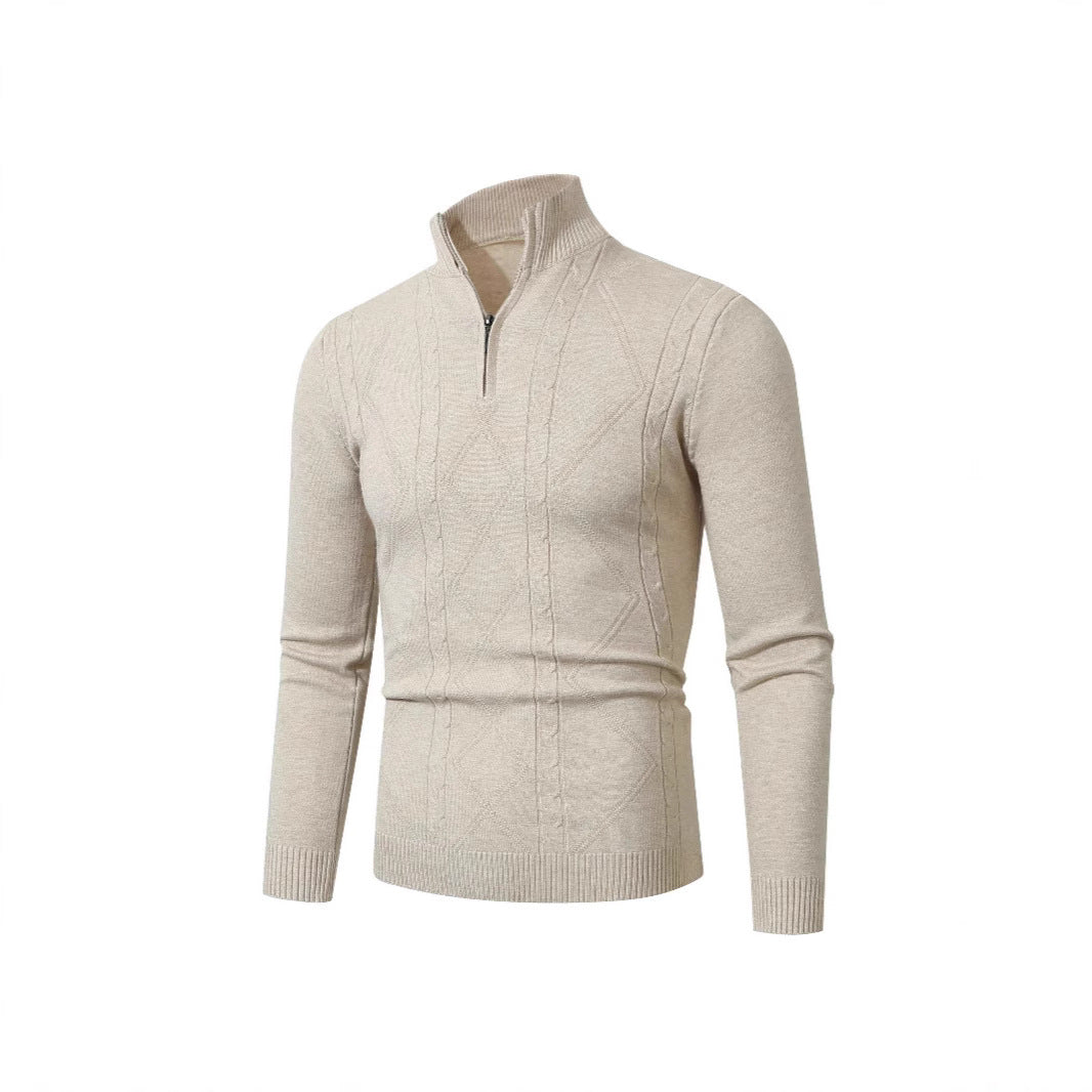 Herren Strickpullover mit modernem Zopfmuster und hohem Stehkragen R&B