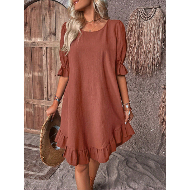 Damen Sommerliches Freizeitkleid mit Rüschendetails und lockerem Schnitt R&B