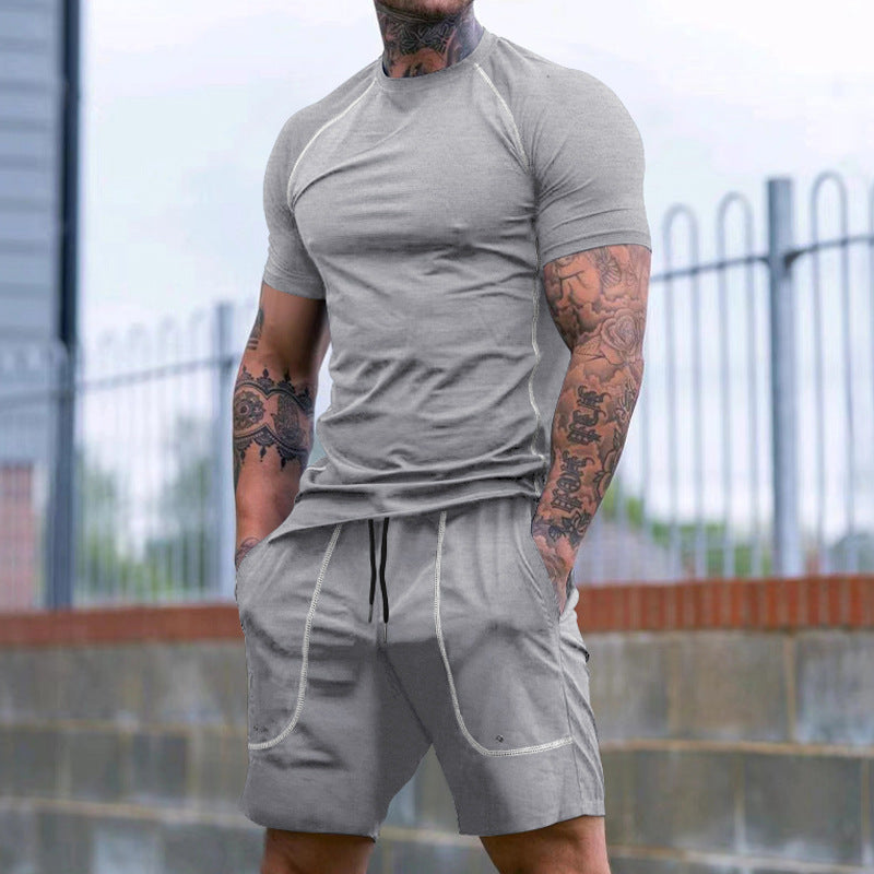 Herren nan eng anliegendes Freizeitset aus elastischem Jersey mit Kurzarmshirt und Kordelzugshorts R&B