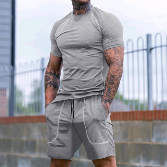 Herren nan eng anliegendes Freizeitset aus elastischem Jersey mit Kurzarmshirt und Kordelzugshorts R&B