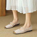 Damen Ballerinas mit eleganter Perlenapplikation und modischem Riemen