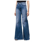 Damen Weite Schlagjeans mit fransigem Saum