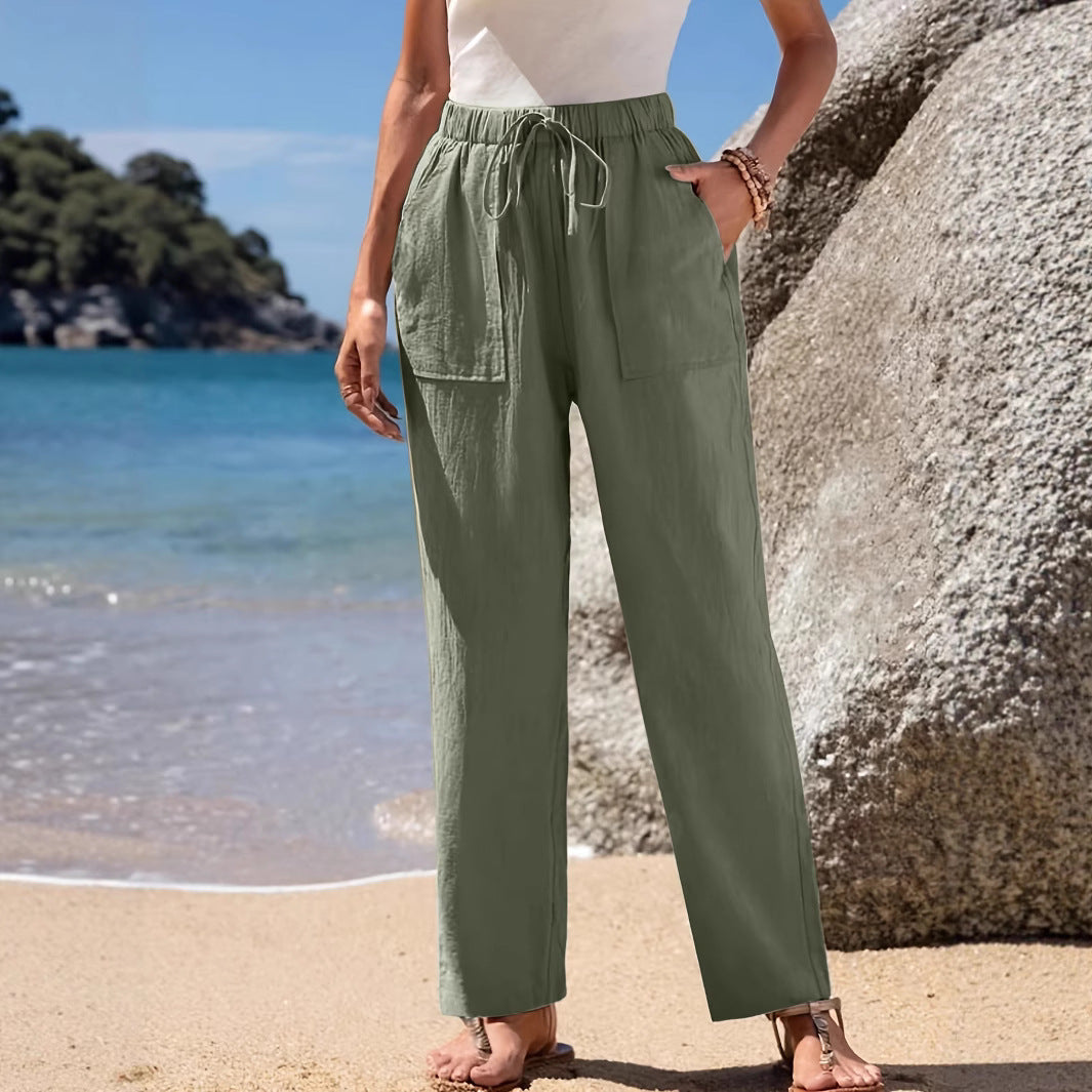 Damen Locker geschnittene Strandhose mit praktischen Taschen und elastischem Bund R&B