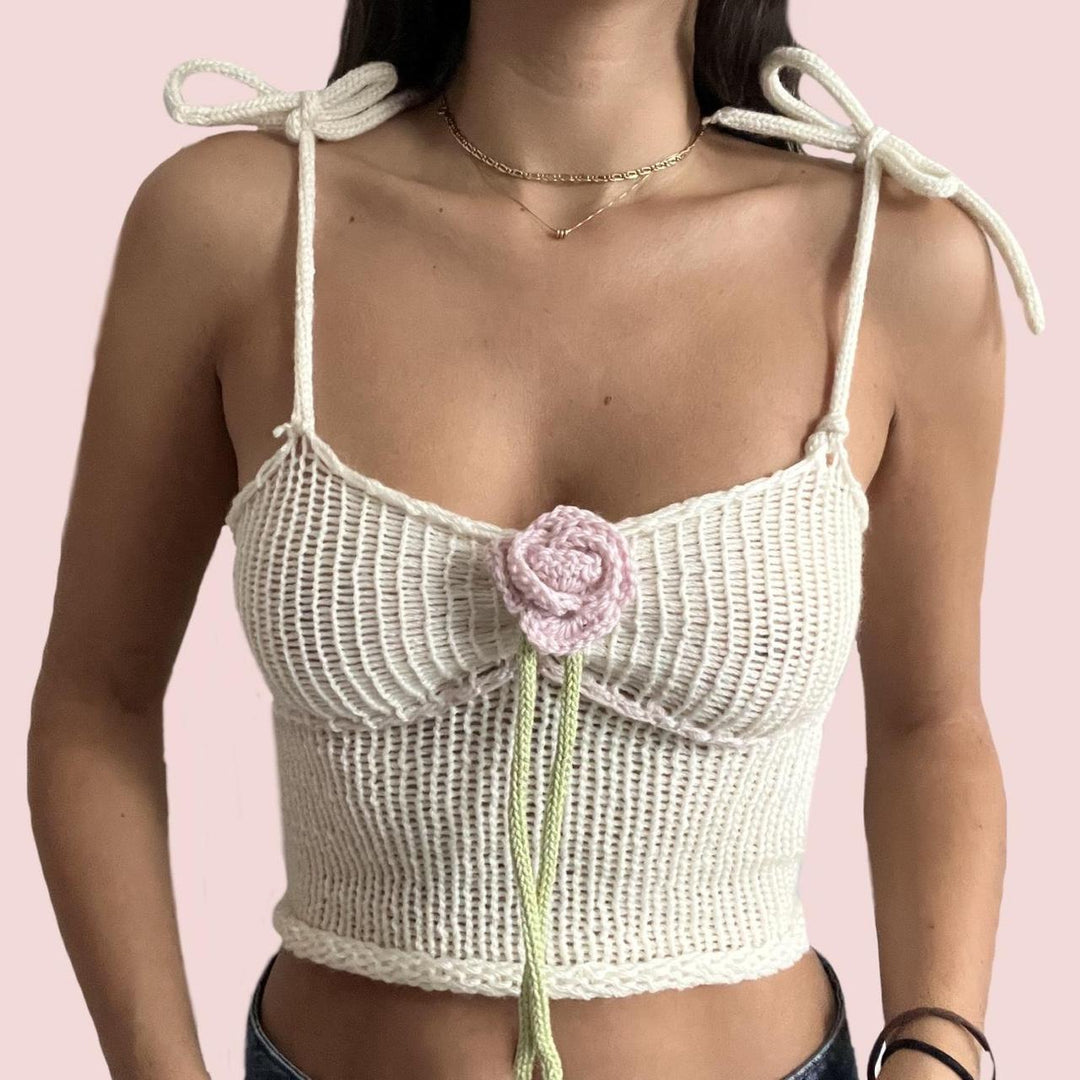Damen gehäkeltes Crop-Top mit floralen Akzenten R&B