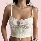 Damen gehäkeltes Crop-Top mit floralen Akzenten R&B