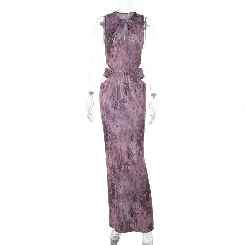 Damen Fließendes Maxikleid mit asymmetrischem Ausschnitt und Taillengürtel R&B