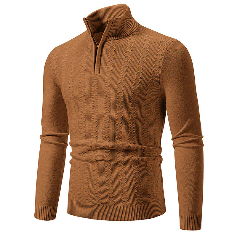 Herren Strickpullover mit Reißverschluss und grafischem Zopfmuster R&B