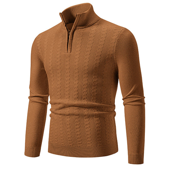 Herren Strickpullover mit Reißverschluss und grafischem Zopfmuster R&B