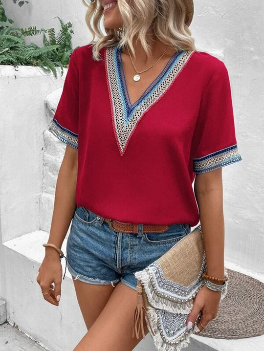 Damen modisches T-Shirt mit dekorativen Spitzen R&B