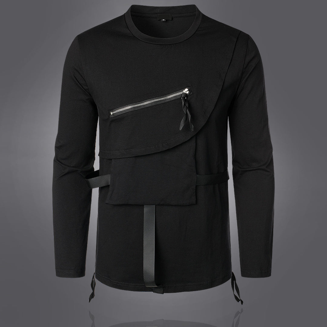 Herren Modisches Langarmshirt mit Asymmetrischem Design und Praktischer Brusttasche R&B