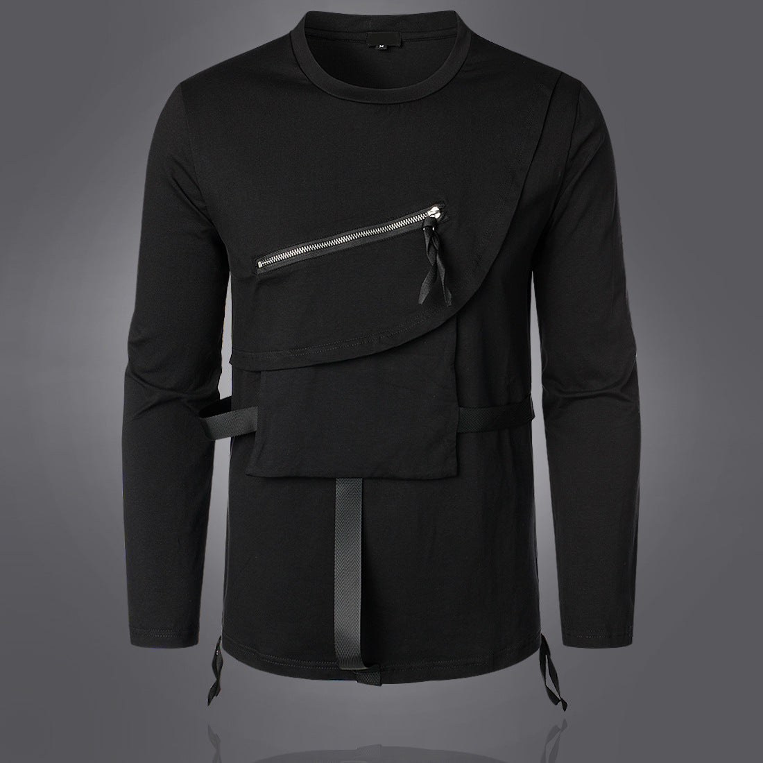 Herren Modisches Langarmshirt mit Asymmetrischem Design und Praktischer Brusttasche