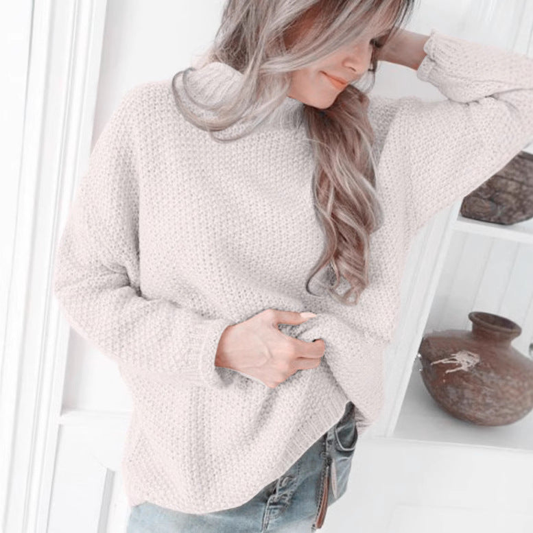 Damen lässiger Pullover mit hochgeschlossenem Kragen und strukturierter Maschenoptik R&B