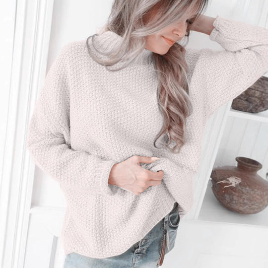 Damen lässiger Pullover mit hochgeschlossenem Kragen und strukturierter Maschenoptik R&B