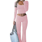 Damen Sportliches Set mit langärmligem Oberteil und weiter Hose R&B