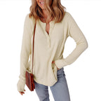 Damen lässiger Henley-Pullover aus strukturiertem Material R&B