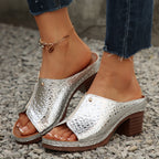Damen Wedge-Sandaletten mit glänzender Kroko-Optik und komfortablem Blockabsatz R&B