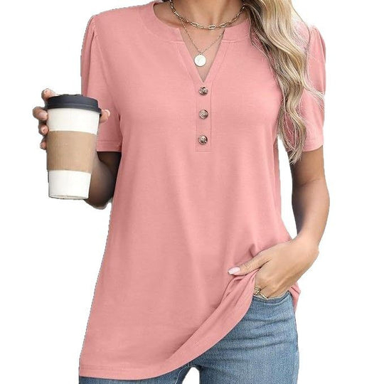 Damen modisches T-Shirt mit Knopfdetail und kurzen Ärmeln R&B