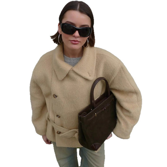 Damen warme und stylische Oversized-Wolljacke R&B