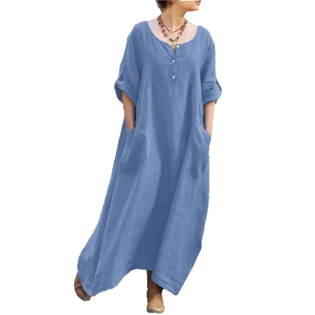 Damen lässiges Maxikleid mit praktischen Taschen und Knopfdetails R&B