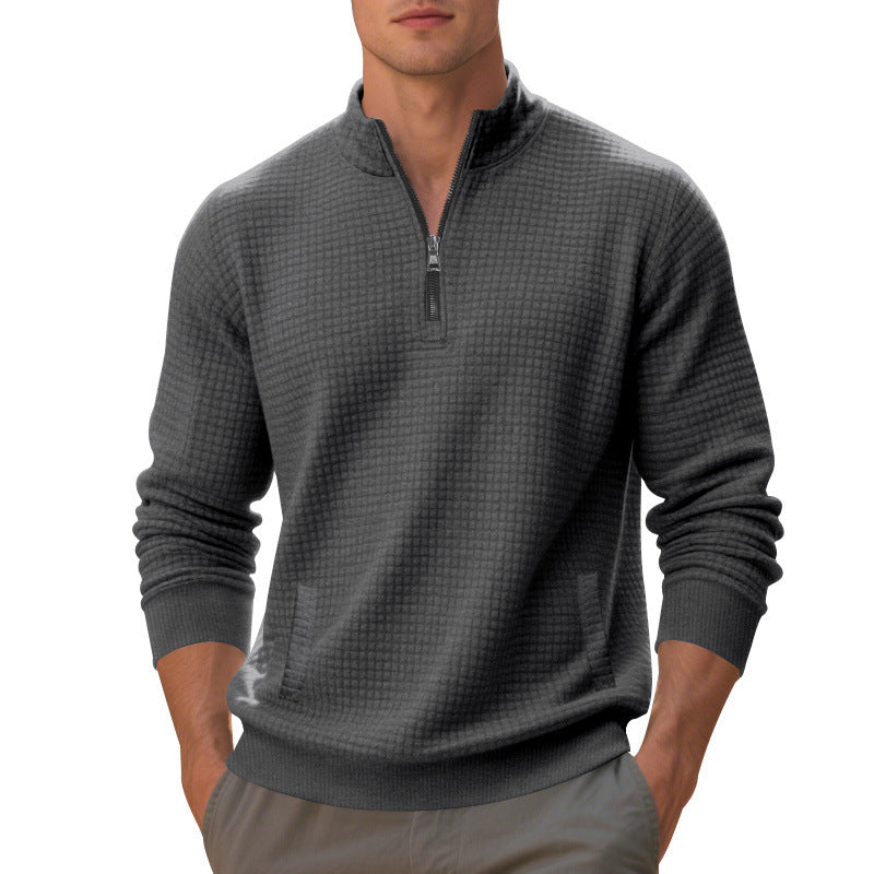 Herren sportlicher Pullover mit Reißverschluss und strukturierter Oberfläche R&B