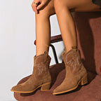 R&B | Winter Spitz Zulaufende Wildleder Blockabsatz Stiefel