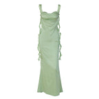 Damen Elegantes Maxikleid mit drapierter Vorderseite und Rüschendetails R&B