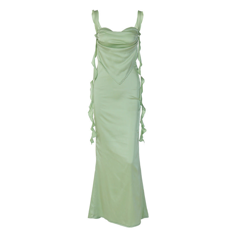 Damen Elegantes Maxikleid mit drapierter Vorderseite und Rüschendetails R&B