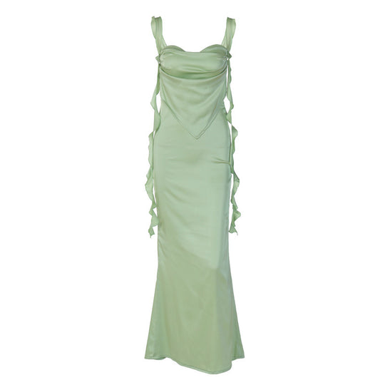 Damen Elegantes Maxikleid mit drapierter Vorderseite und Rüschendetails R&B