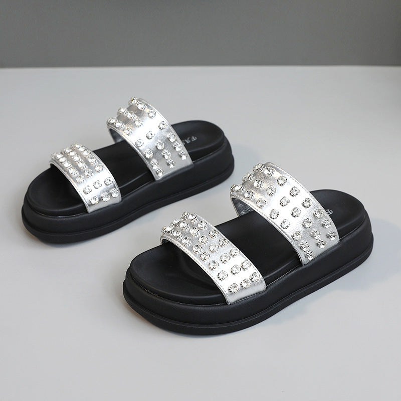 Damen Glamouröse Strandsandalen mit funkelnden Kristall-Applikationen R&B