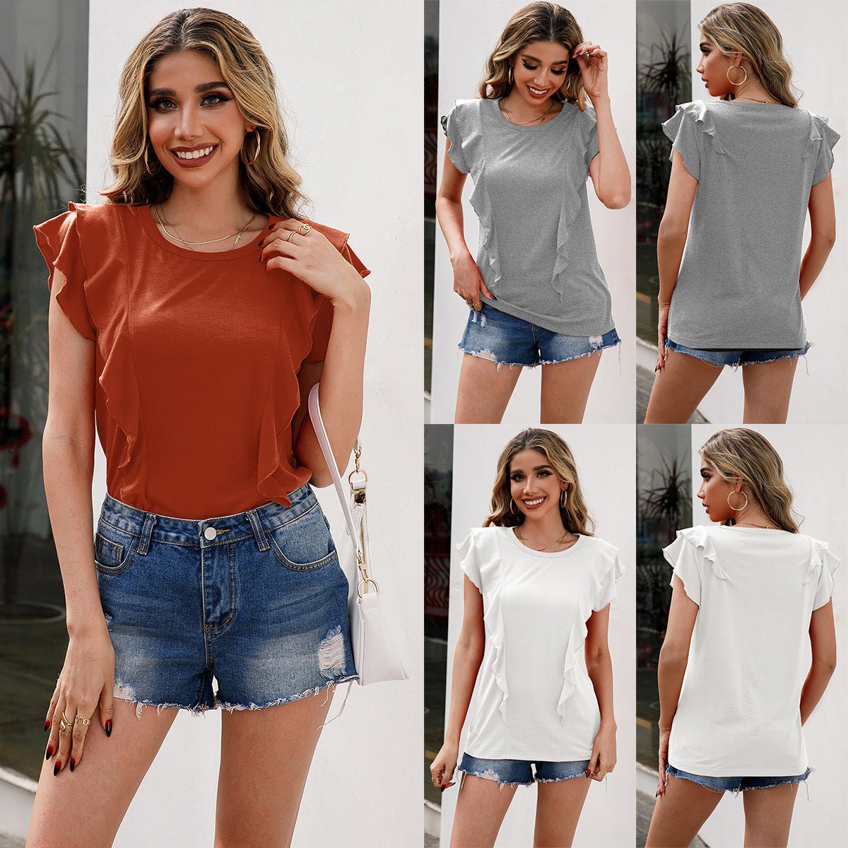 Damen elegantes T-Shirt mit Rüschendetails