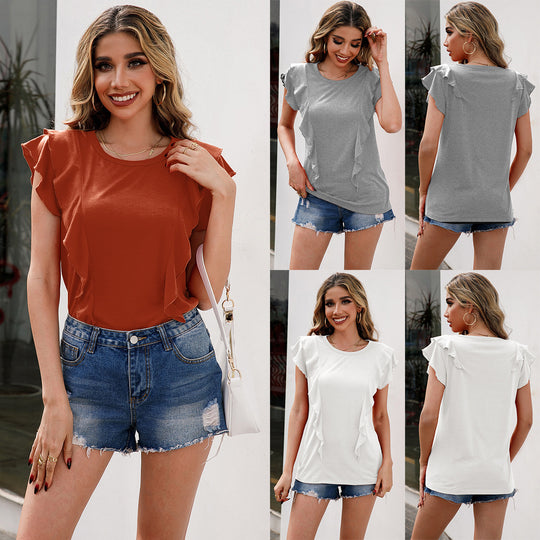 Damen elegantes T-Shirt mit Rüschendetails R&B
