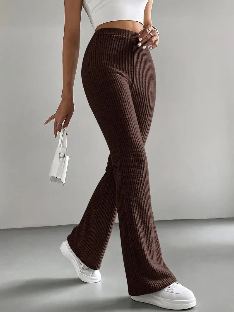 Damen Elegante und bequeme Rippen-Hose mit hohem Bund R&B